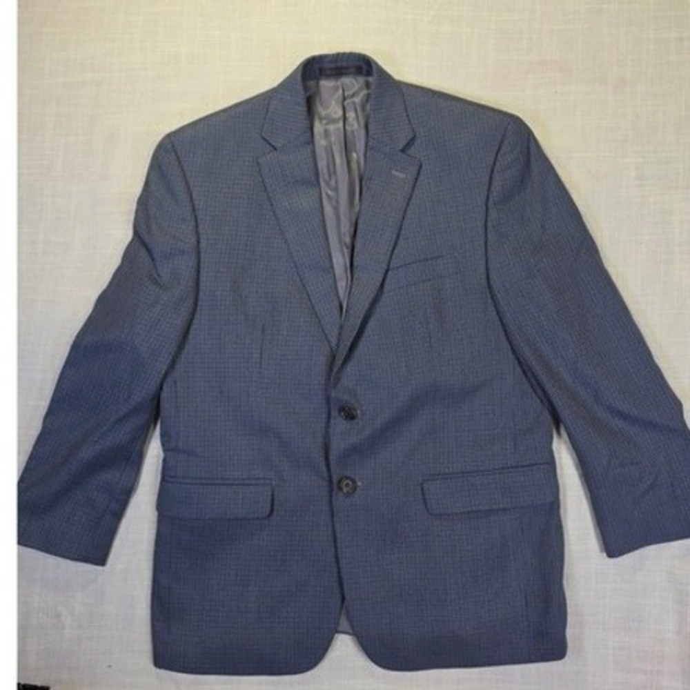 Lauren Ralph Lauren Mens Blue Houndstooth Two Button Blazer Sport Coat 42R